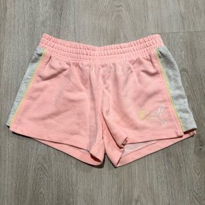kids puma logo pink grey sweat shorts